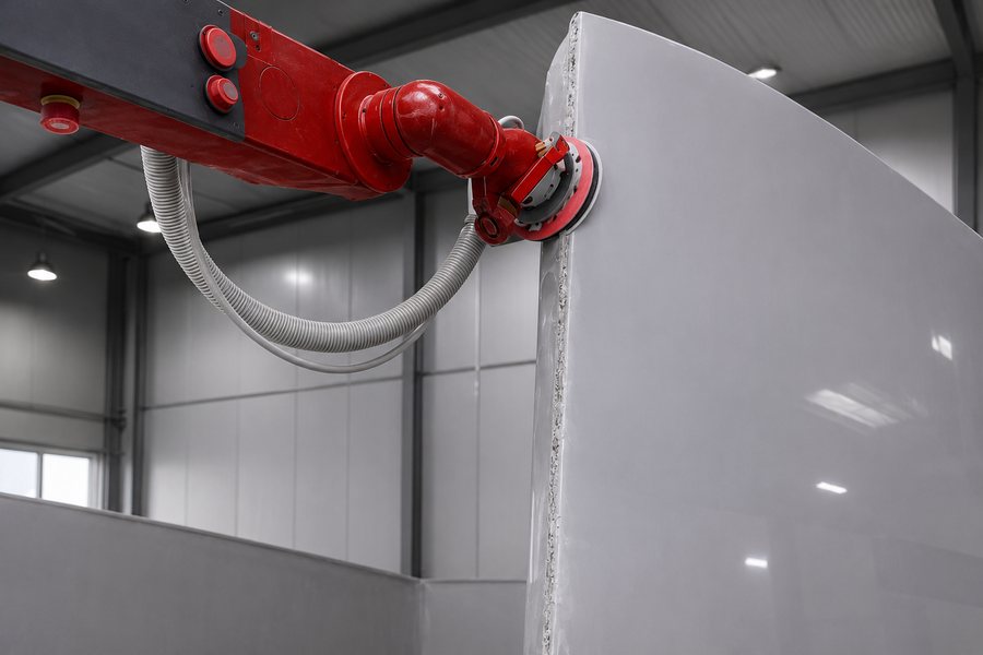 Schleif-CoBot beim Schleifen großer Flächen und Rundungen