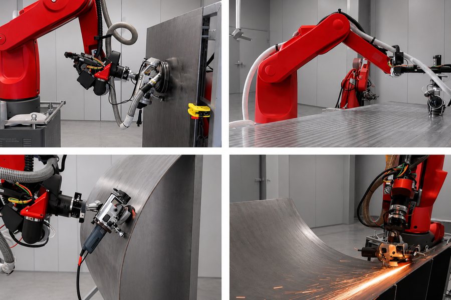 Schleif-CoBot beim Schleifen von Metall- und Industriebauteilen